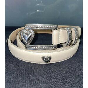 Brighton Vintage Cream Silver Tone Hardware Studded Heart Leather Belt Size M